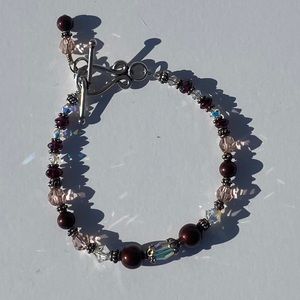 Bracelet Sterling Silver Beaded Crystal January Birthday
